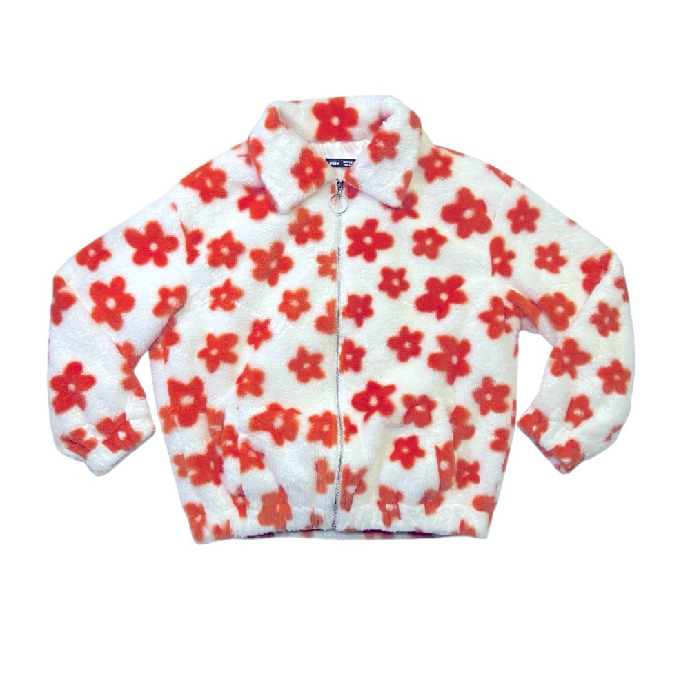 Teddy fleece floral bomber jacket